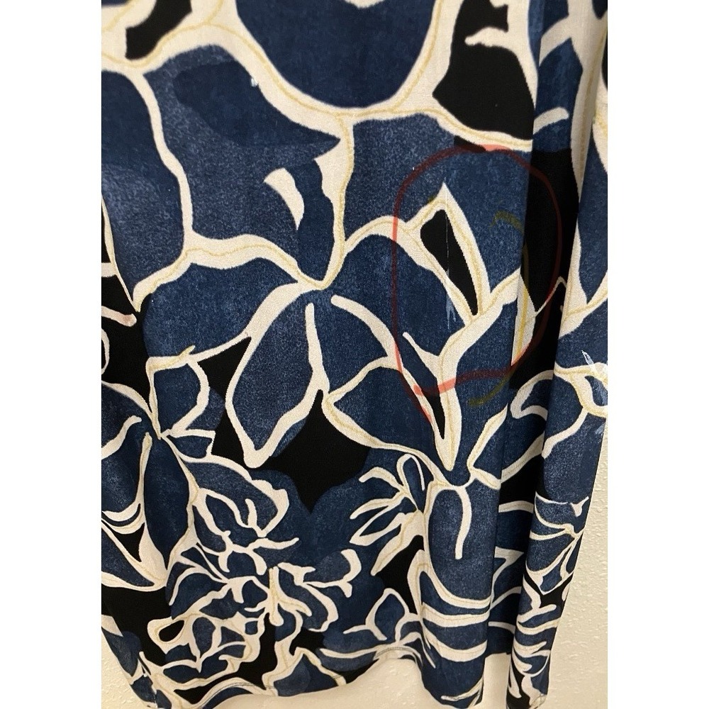 Chicos Maxi Dress Long Sleeve Slinky Jersey Leg Slit Blue Hawaiian Print 2X XXL - Picture 6 of 9